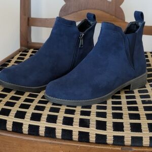 Propet Navy Blue Suede Chelsea Ankle Boots